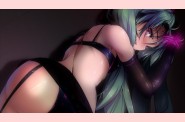 black bra black lingerie black panties looking back purple 