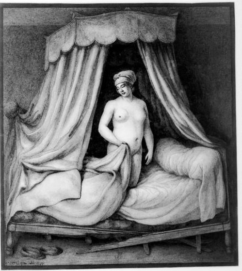lequeu-5-scen10-femme nue dans un lit brise