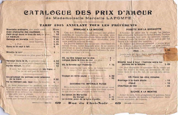 Les tarifs d’une maison close en 1905