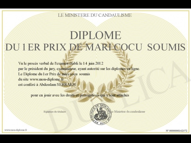 700-162372-Diplôme du 1er Prix de mari cocu  soumis