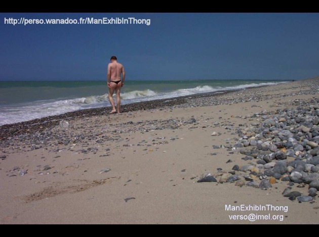 ManExhibInThong - 2005 mai - 1ere sortie plage - nouveau st