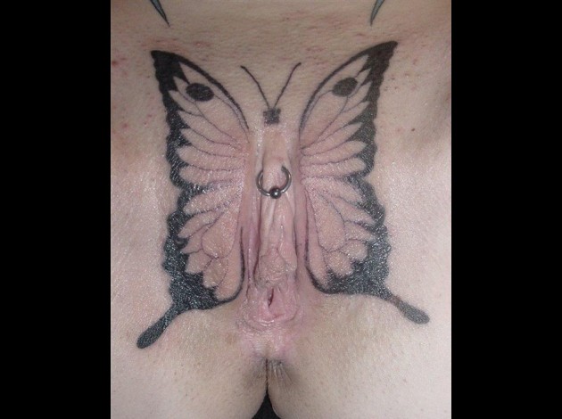 Black Butterfly Pussy Tattoo
