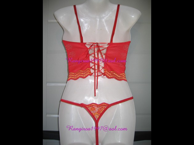 Ensemble 99855 string et caraco rouge et jaune verso