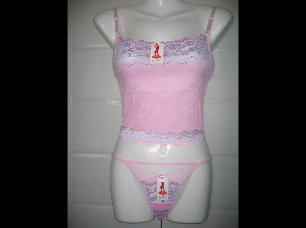 Ensemble 99955 string et caraco rose-bleu recto