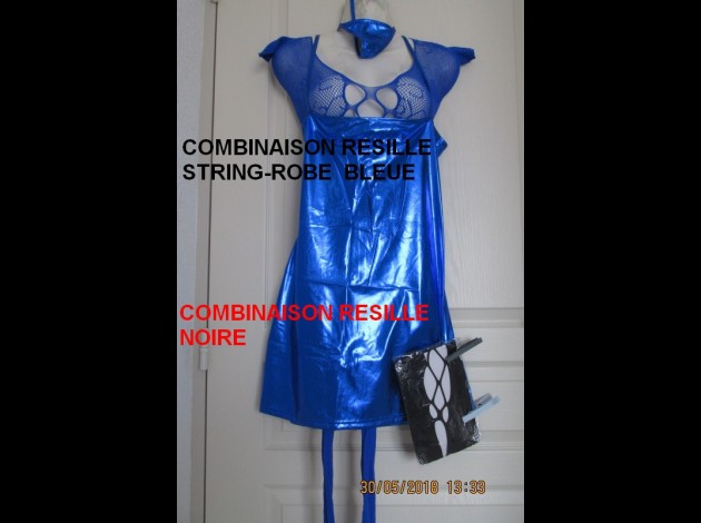 COMBINAISON RESILLE-ROBE-STING BLEU