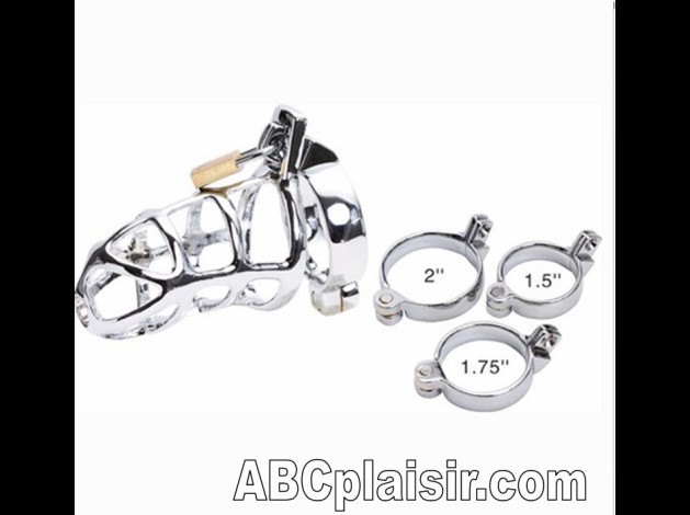 Cage de chasteté en métal avec 3 cockrings