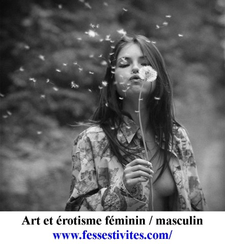 Art érotisme féminin  femme  nu  seins fleur vent souffle