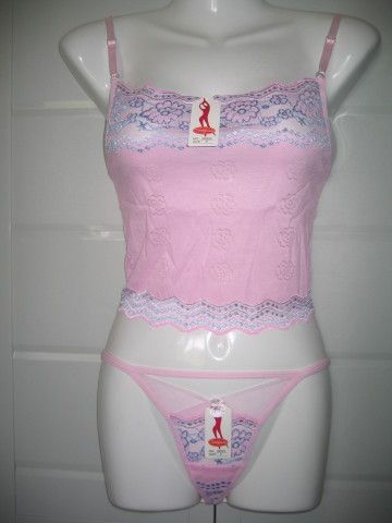 Ensemble 99955 string et caraco rose-bleu recto
