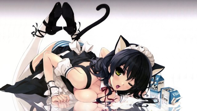 black hair anime girls misaki kurehito maid costum-copie-1