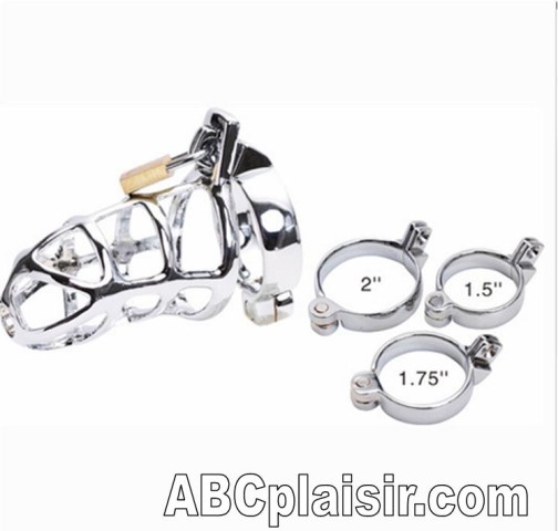 Cage de chasteté en métal avec 3 cockrings