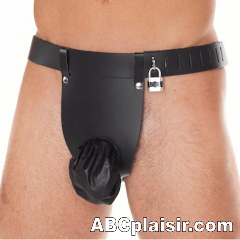 Ceinture de chasteté en cuir avec sac à pénis